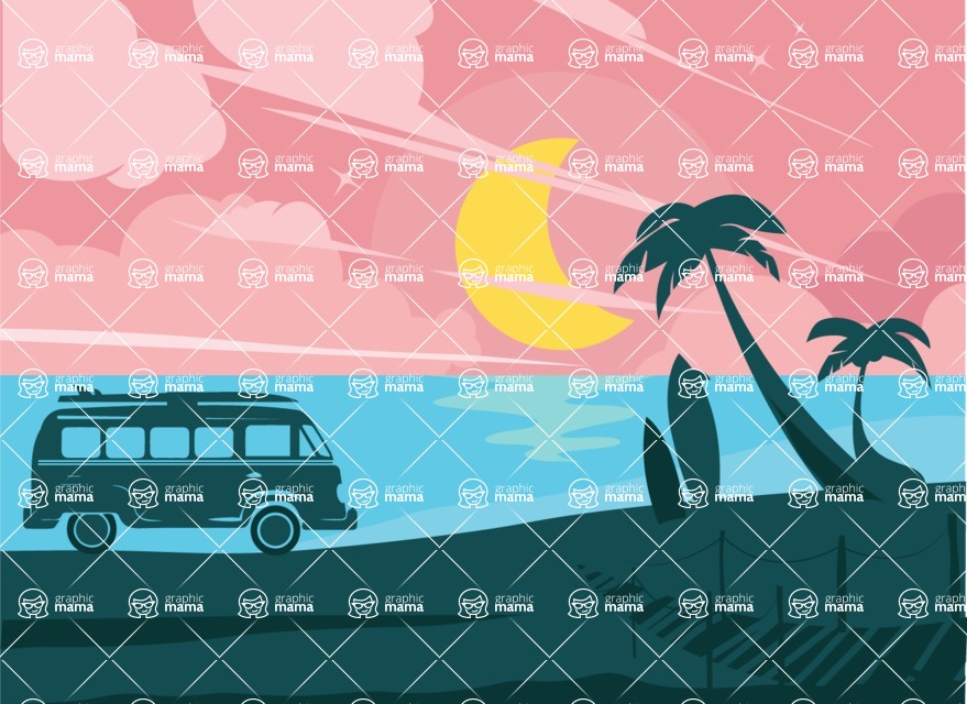 Nature Backgrounds, Patterns and Frames Themed Graphic Collection - Beautiful Sunset with  ocean Background